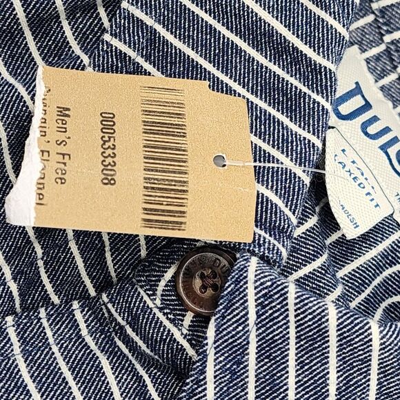 NEW Duluth Trading Free Swingin Flannel Shirt Men Large Tall Blue Stripe NWT‎ - Picture 6 of 10